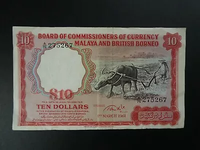 Nice 1961 Malaya & British Borneo $10 Banknote (malaysia/singapore) Original Vf • £363