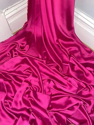 £5.99 • Buy 1 Meter Hot Pink Soft Charmeuse Silky Satin Fabric 58” Wide