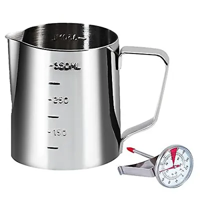 $19.66 • Buy Coffee Milk Frothing Pitcher Cup With Measurement Inside Thermometer Set 12oz...