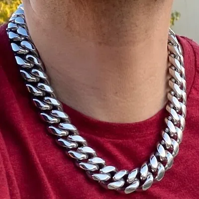 Mens 316L Stainless Steel Cuban Link Chain Heavy Hip Hop Necklace 20  20MM Thick • $45.50