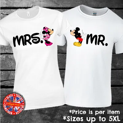 Mr & Mrs Mickey & Minnie T-shirt Matching Gift Set Couples Wedding Anniversary • £10.95