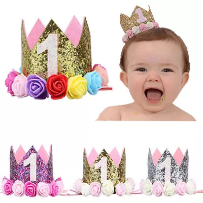 New 1st Birthday Crown Hat Baby 1 Year Old Birthday Flower Crown Caps Baby Decor • $10.69