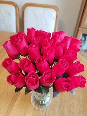 1 Dozen - Red - Wooden Rose Buds 5 X 8 Artificial Flowers - Free Shipping • $15.99