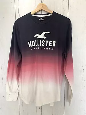 Hollister Men's Ombre Purple Pink Long Sleeve Logo Gradient Tee Shirt XL • $11.95