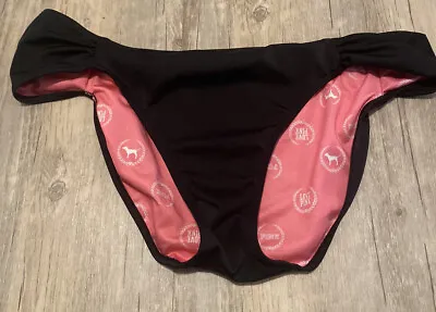 Victoria’s Secret Love Pink Size Medium Black Bikini Bottoms Cheeky • $9.99