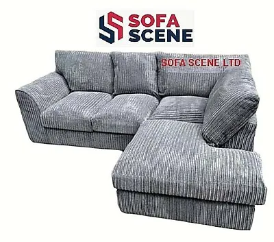 £399 • Buy Jumbo Cord High Back Cushions Corner Sofa Suite Set Footstool 3 2 Seater Grey UK