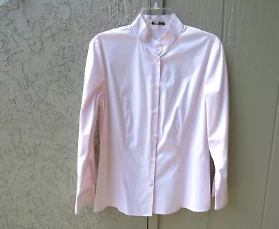 Escada Blouse Sz S Pale Pink Long Sleeve Button Shirt Mandarin Collar Cotton • $34.99