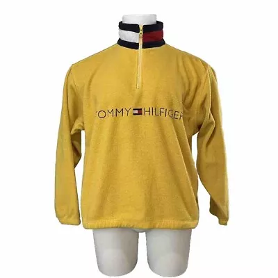 Tommy Hilfiger Sweater Men’s Small Spellout 1/4 Quarter Zip Yellow (211) • $29.99
