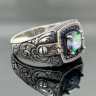 Silver  Mystic Topaz Ring  Handmade Ring  Turkish Handmade Silver Men Ring • $65