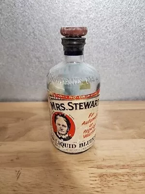 Antique EMPTY Mrs. Stewarts Bluing Glass Bottle 1950's Advertising  • $7.23