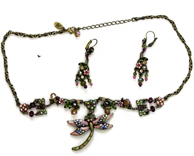 Vintage Kirks Folly Dragonfly Rhinestone Enamel Set Earrings Necklace Signed • $57.80