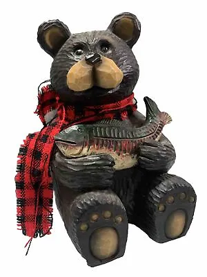 Black Bear Plaid Scarf Fish Resin Statue Decorative Rustic Cabin Cottage Used • $24.99