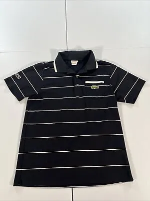 Lacoste Sport Polo Shirt Mens M(4) Black Striped Big Croc Spell Out A4 • $29.99