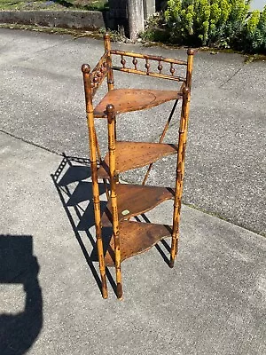 Vintage Antique Burnt Dark Brown Real Bamboo 4 Shelf Corner Bookcase Etegare • $298