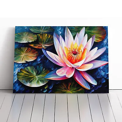 Painted Water Lily Flower Abstract Canvas Wall Art Print Framed Picture Decor • £29.95