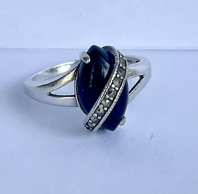 Vintage AVON STERLING SILVER Black Onyx Marcasite Ring SIZE 8 Lovely! • $31