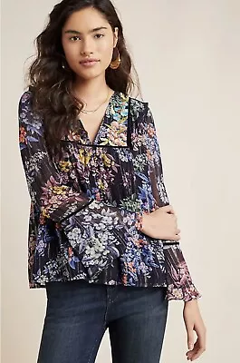 Vineet Bahl Anthropologie S Blouse Vivienne Embroidered Foral Ruffle Metallic • $29.99