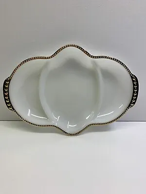 Vintage Fire King Relish Dish Milk Glass Platter Plate Gold Rim Retro • $12.99
