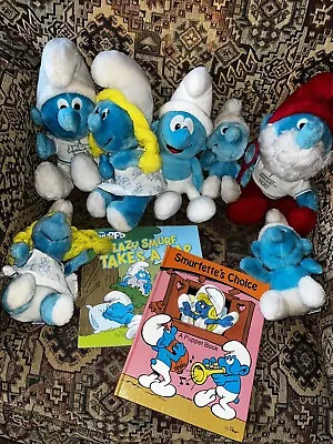 Vintage Smurfs Plush Figures (7) & 2 Books • $26.60