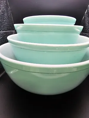 Vintage Pyrex Robin Egg Blue Turquoise Nesting Mixing Bowl Set - 401 402 403 404 • $259.99