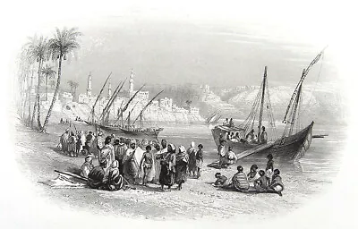 Egypt SLAVE BOAT SHIP Guineamen BY NILE RIVER GIRGA ~ 1850 Art Print Engraving • $9.99