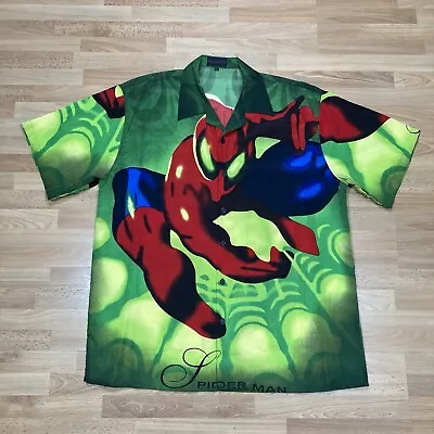 Vintage Amazing Spider-Man Shirt Button Up 00s Y2k XL Marvel Polo Collared Tee • $19.99