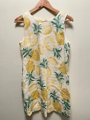 Island Company Womens Classic Shift Dress Size Medium 100% Linen Pineapple Print • $20.59