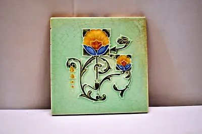 Antique English Tile Art Nouveau Ceramic Motif Floral H&R Johnson Ltd Englan 149 • $77.22