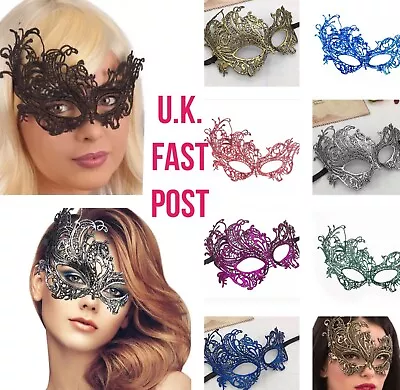 Lace Venetian Floral Eye Mask Black Gold White Pink Blue Green Silver Masquerade • £3.99