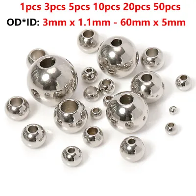 Stainless Steel Beads 3mm-60mm European Ball Metal Big Hole Spacer Beads • $13.07