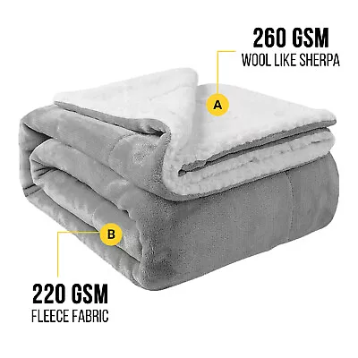 Large Silver Sherpa Fleece Blanket 400 Gsm Super Soft Reversible Sofa Bed Throws • $19.54