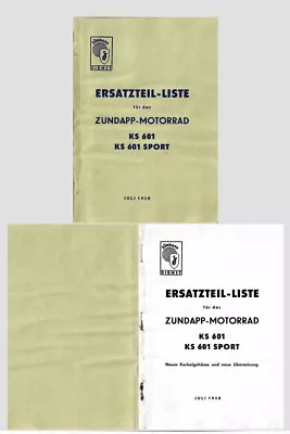 ZUNDAPP KS601 KS601 Sport 1951-1958 Spare Parts Catalogue / Ersatzteilliste New! • $79