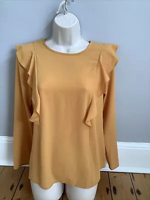 NEW LOOK BLOUSE TOP Size 12 Mustard Yellow Frill Long Sleeve • £9.99