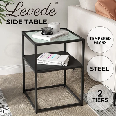 $59.99 • Buy Levede Side Table Open Design Steel Home Shelf Safety Glass End Table Modern