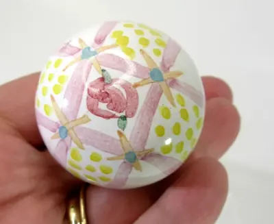 MACKENZIE CHILDS Pottery KNOB Cottage Rose Pink Ribbon Yellow Dot MULTIPLE Avail • $27
