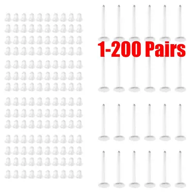 200Pair Invisible Clear Plastic Stud Earrings Acrylic Post Silicone Back Ear Pin • £3.09