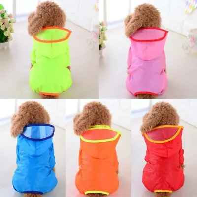 Dog Hooded Rain Coat Waterproof Cute Puppy Jacket Pet Clothes Outdoor Outfit • £4.55