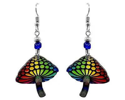 Psychedelic Rainbow Mushroom Earrings Spotted Magic Fungi Trippy Hippie Jewelry • $13.99