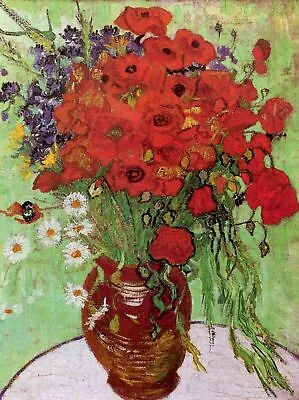 Handmade Oil Painting Repro Vincent Van Gogh Red Poppies And Daisies • $49