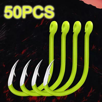 50pcs Fluorescent Fishing Hooks Carbon Steel Fishing Hooks O2K7 • $6.04