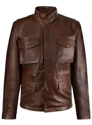 Men's Military M-65 Field Brown Leather Jacket Genuine Sheepskin Leather Jacket • $119.99