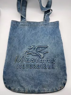 Vintage Mustang Motocycle Blue Jean Embossed Tote Bag  • $60