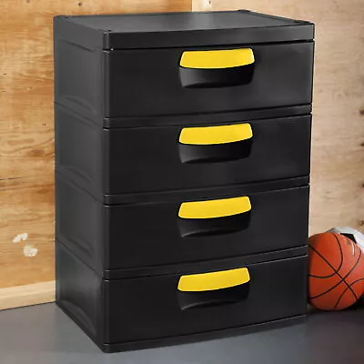 4 Drawer Unit Dressers Plastic Chest Of Drawers Bedroom Storage Cabinet Black US • $75