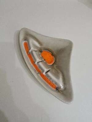 $18 • Buy Vintage California Pottery Ashtray Tan Orange #258 Atomic MCM