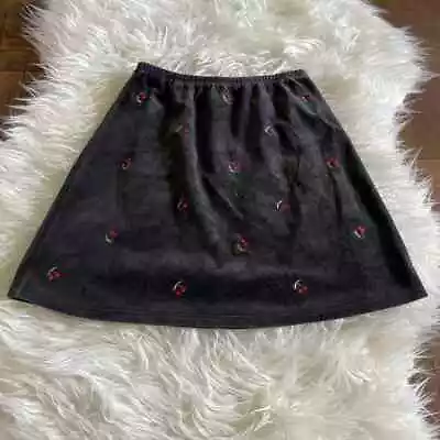 VTG 2002 Gymboree Girls 8 Black Velvet A-Line Skirt Cherry Embroidered • $8.40