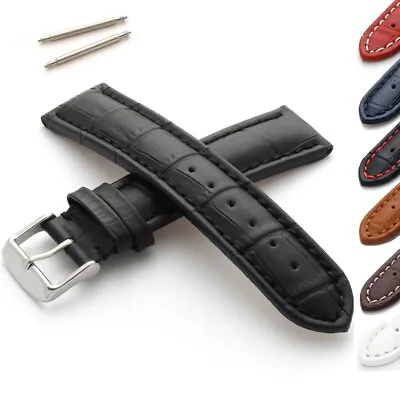 Genuine Leather Watch Strap Mens Alligator/Croc Grain 18mm 20mm 22mm 24mm • £17.80