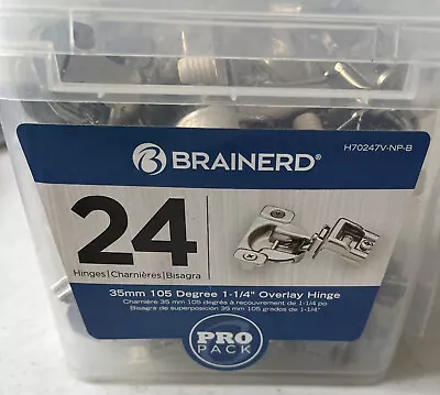 [24 Pack]BRAINERD 35 Mm 105 Degree 1-1/4  Overlay Hinges #H70247V-NP-B • $28.95