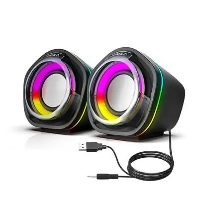 Aula Gaming Speakers For PC Computer RGB Desktop Speaker USB 3.5mm AUX Black • $39.99
