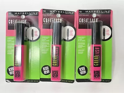 3 Maybelline NewYork Great Lash Washable Mascara # 100 Blackest Black 0.43 Oz • $11.69