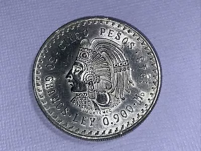 1948 Cinco Pesos .900 Silver Cuauhtemoc Aztec Warrior STUNNING Coin • $29.99